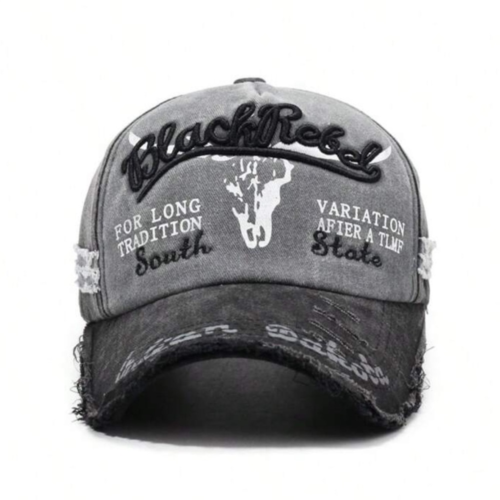Distressed Black and Gray Cap